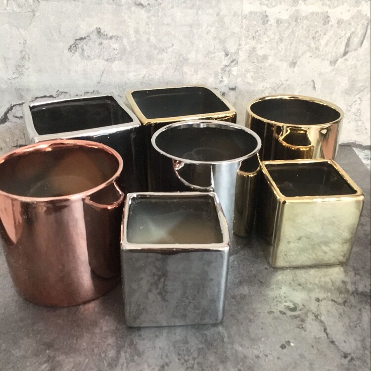 Electroplating flower pot balcony indoor flowers and plants square round ceramic green plant succulent flower grower thickened gold silver