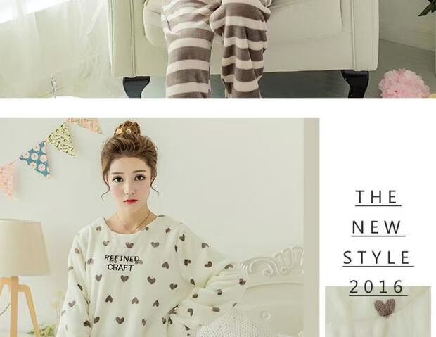 Đồ ngủ phụ nữ mùa đông dài tay san hô lông cừu dịch vụ nhà phụ nữ dày flannel sinh viên dễ thương phim hoạt hình mùa thu và mùa đông phù hợp đồ ngủ nữ