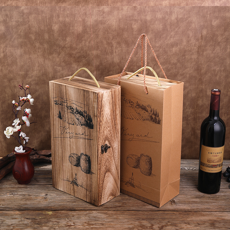 Red Wine Box Wooden Box Double Packaging Box Wine Box Cover Retro-Color General Edition