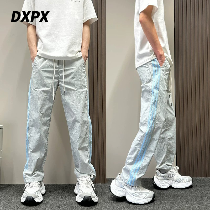 Dxpx Brand Counter American-Style Light Blue Side-Striped Casual Pants for Men, Summer Thin Three-Stripe Outdoor Quick-Drying Wide-Leg Pants
