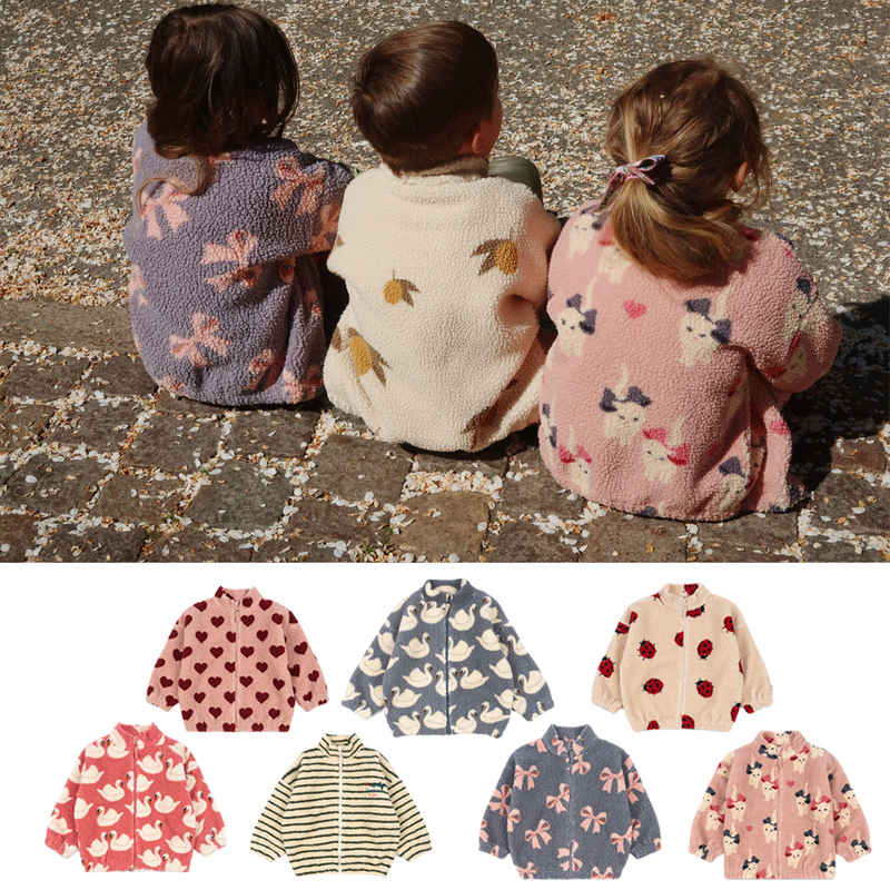 25Aw Autumn and Winter New Children's Clothing Ks Same Style Children's Cartoon Warm Lamb Wool Jacket Boys and Girls Striped Jacket