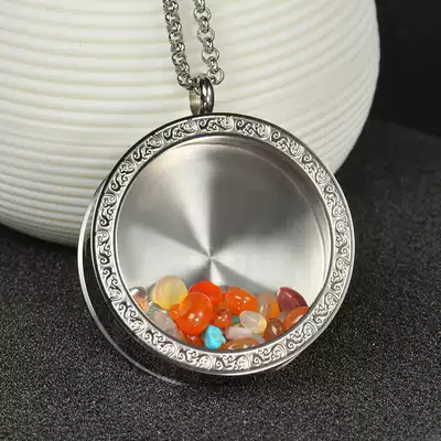 Transparent Gabu box hollow pendant thangka big titanium steel corrugated curse round bottle custom can be loaded necklace for men and women
