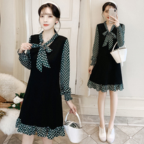 Pregnant Woman Autumn Dress Long Sleeves Dress 2020 New Korean Version Fashion Polo Dot Pure Cotton Medium Long Style Spicy Mother Dress 100 Lap Dress