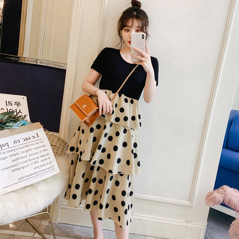 Maternity dress Western style small fresh maternity dress summer short-sleeved cake skirt mid-length fairy fashion skirt summer dress