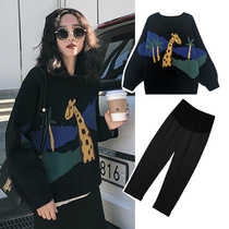 Pregnant woman Autumn Fashion Fashion suit blouses Exterior Wearing Tide Spicy Mother Personality Foreign Air Mesh Red Suit Sweater Pregnancy Woman Dress