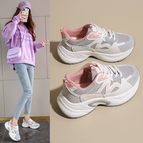 Популярные женские туфли для папы на супер толстой подошве, весна 2025 года, амортизирующая легкая студенческая спортивная и повседневная обувь для бега в стиле ретро 34