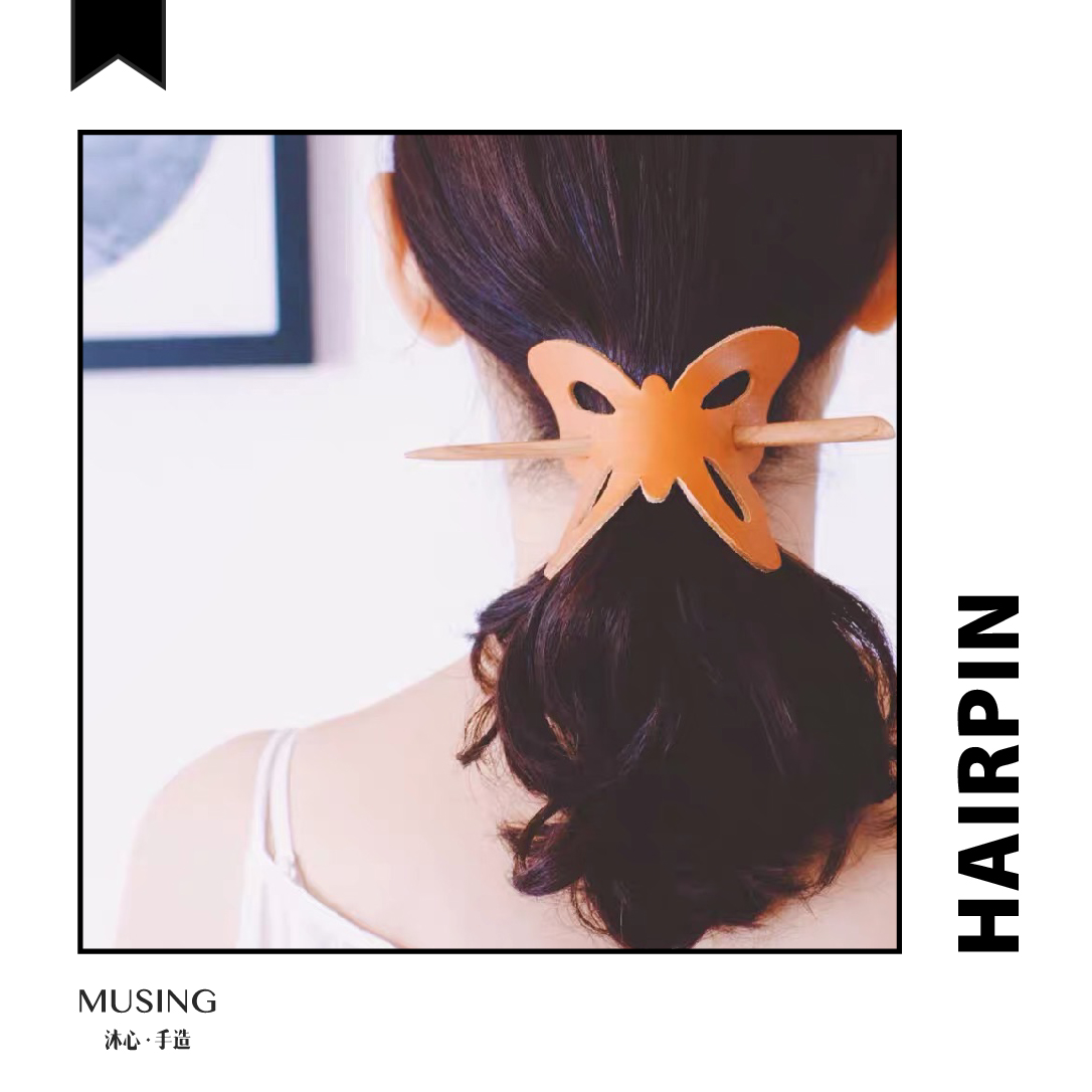 Body wash with MUSING | Butterfly hair Hairpin genuine leather Custom 100 hitch Temperament Brief Daily Disc Hairpin