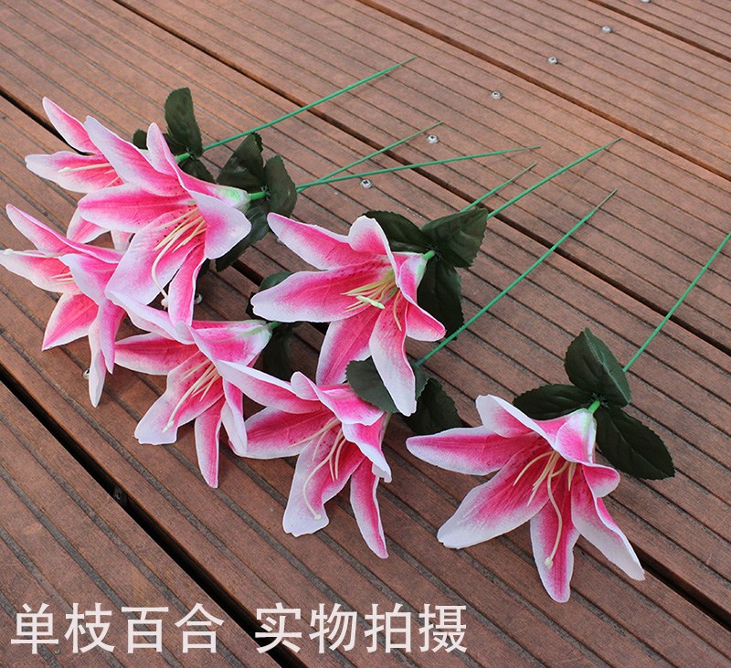 Cheap silk flower single lily flower fake flower emulation flower bouquet Mother's Day Flower Teachers' Flower Flowers Flowers Manufacturers Wholesale