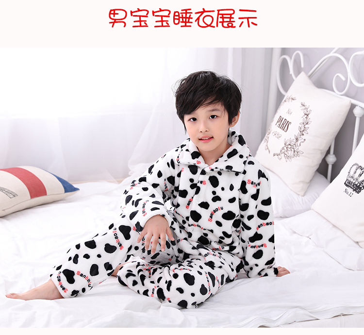 Mùa thu và mùa đông trẻ em flannel đồ ngủ bé gái bé trai dày phim hoạt hình san hô lông cừu cha mẹ-con dịch vụ nhà phù hợp quần áo cá tính cho mẹ và bé
