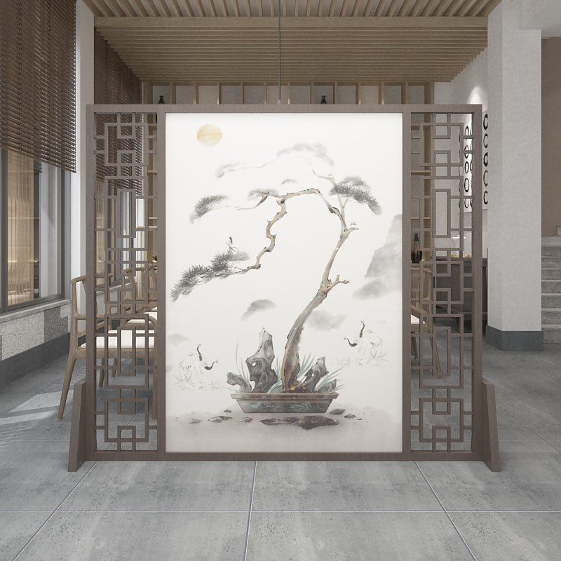Solid wood screen partition wall translucent office hotel living room landscape mobile porch customization