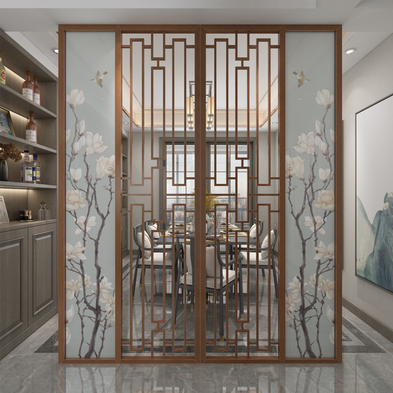 New Chinese Screen Partition Wall Living Room Sheltering home Bedroom Entry into the home Guan Guan Lotus Landscape Solid Wood Custom Seat Screen