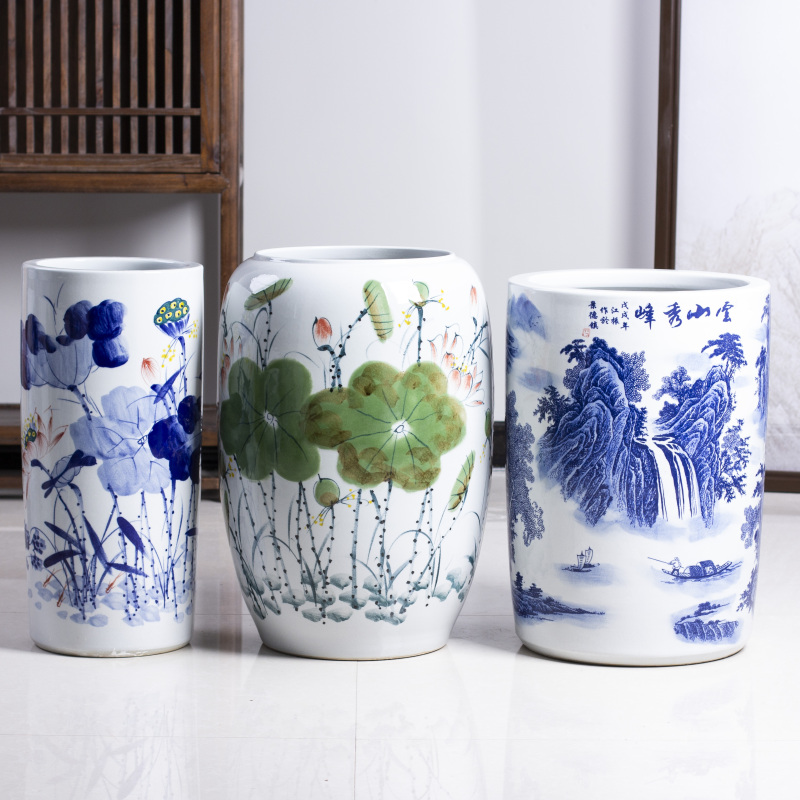 Jingdezhen Ceramic Calligraphy and Painting Cylinder, Calligraphy and Painting Tube, Umbrella Holder, Scroll Cylinder, Umbrella Storage, Floor-Standing Large Vase Decoration Jingdezhen Ceramic Calligraphy and Painting Cylinder, Calligraphy and Painting Tube, Umbrella Holder, Scroll Cylinder, Umbrella Storage, Floor-Standing Large Vase Decoration