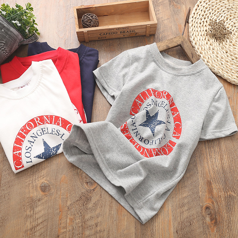 Boys short-sleeved t-shirt cotton summer 2023 new children's clothing baby half-sleeved top thin children's T-shirt summer dress