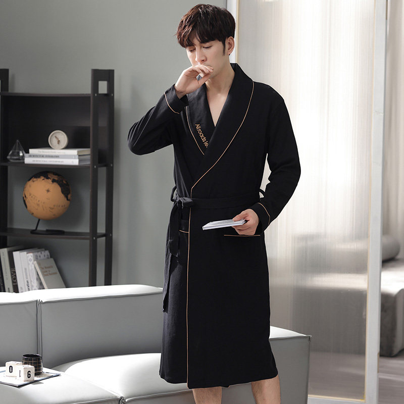 Men's Sleeping Robes Spring Autumn Season Pure Cotton Long Sleeve Pyjamas in Long version Bathrobes Fall Young Guys Baths Summer Summer Thin