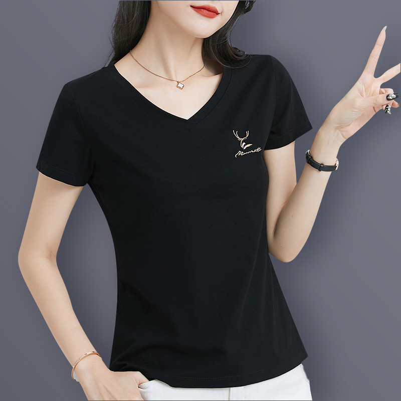 High-End Brand Clearance Short-Sleeve Pure Cotton T-Shirt for Women 2025 Summer V-Neck Undershirt Half-Sleeve Slim Fit Plus Size Top High-End Brand Clearance Short-Sleeve Pure Cotton T-Shirt for Women 2025 Summer V-Neck Undershirt Half-Sleeve Slim Fit Plus Size Top