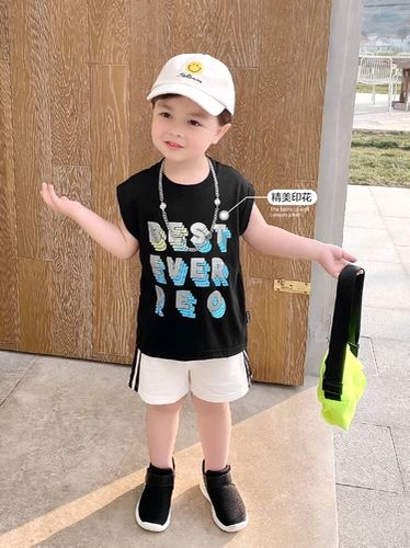 Футболка с коротким рукавом для мальчиков без рукавов, летний жилет, летняя детская летняя одежда, детская одежда, в западном стиле