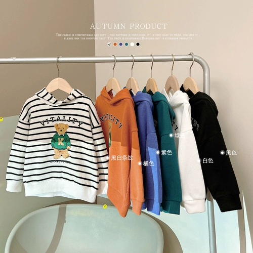 Весенняя осенняя детская толстовка с капюшоном для мальчиков, с медвежатами, детская одежда, в западном стиле