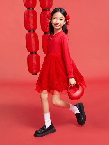 [Тот же стиль в торговых центрах] Детская одежда Annai, платье с длинными рукавами для девочек, весна 2025, принцесса AG513527