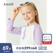 Annai childrens clothing Girls long-sleeved T-shirt spring and Autumn new female baby raglan sleeve contrast color cotton base shirt tide