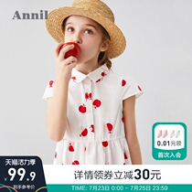 Annai childrens clothes girls dress short-sleeved 2020 summer new retro style light foreign style in the big childrens skirt