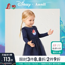 Annai childrens clothes Girls long-sleeved dress spring new childrens baby mermaid print small skirt