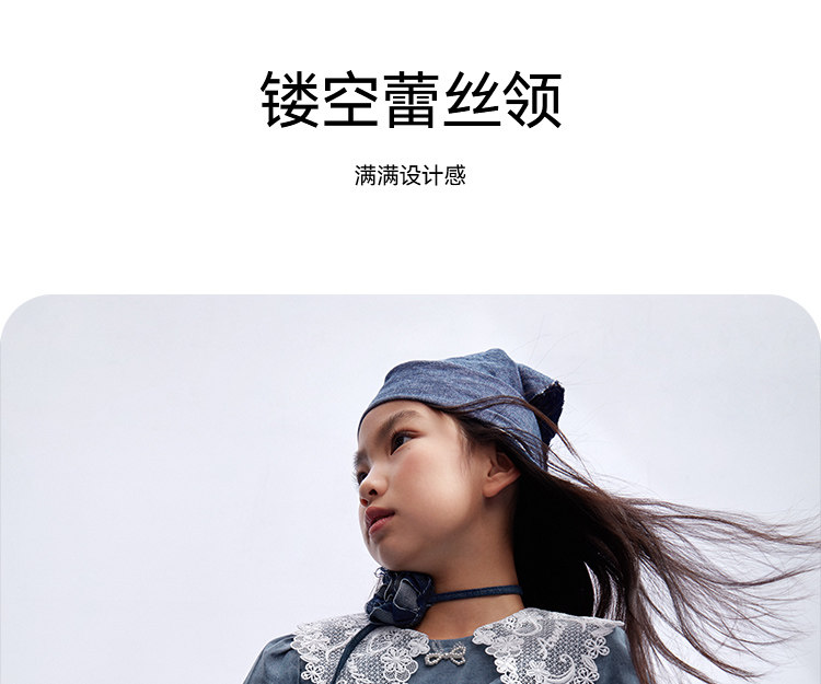 платье annil童装女童洋装纯色秋装蓝色牛仔清新弹力a字裙子