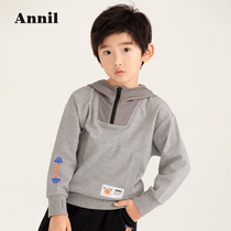 Shopping mall with ANEL childrens clothes boy clothes with hat 2021 new warm boy pullover sweatshirt autumn and winter