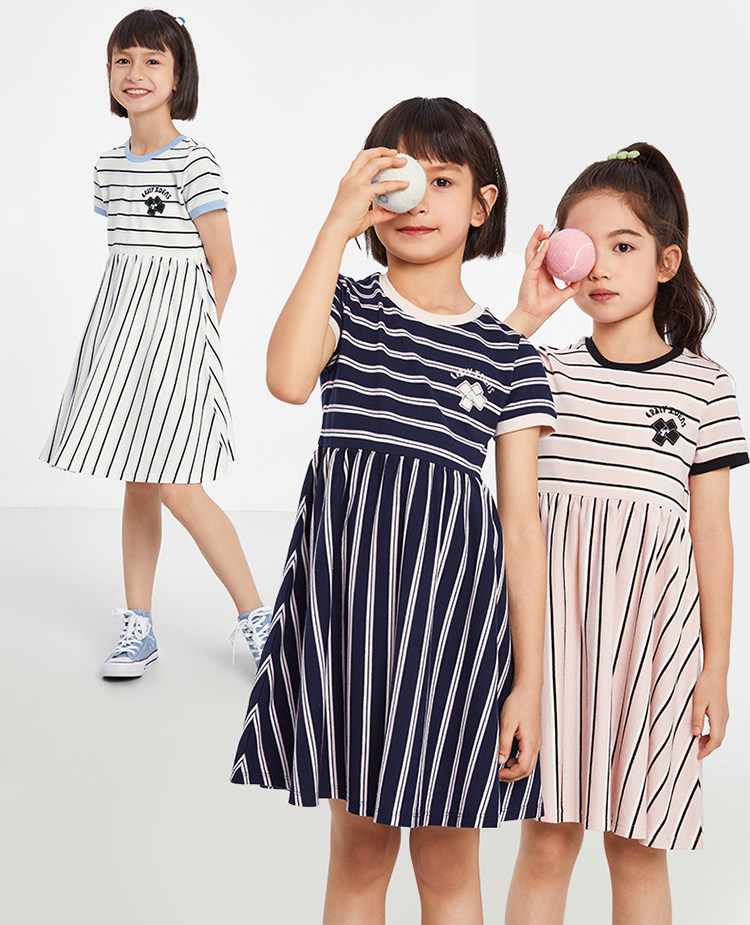 Annil  安奈儿 2022夏新款中大童条纹A字连衣裙 图6