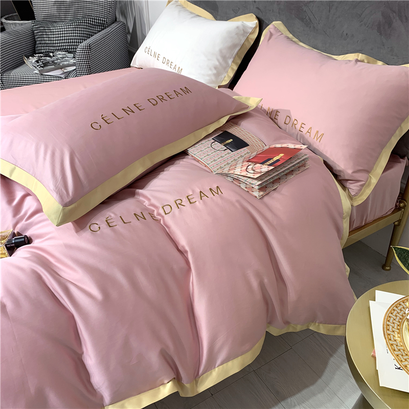Nhẹ nhàng sang trọng 60 bông dài chủ yếu cotton bốn mảnh cotton cao cấp bầu không khí phong cách Mỹ chăn lanh giường đơn giản satin - Bộ đồ giường bốn mảnh chăn ga cưới