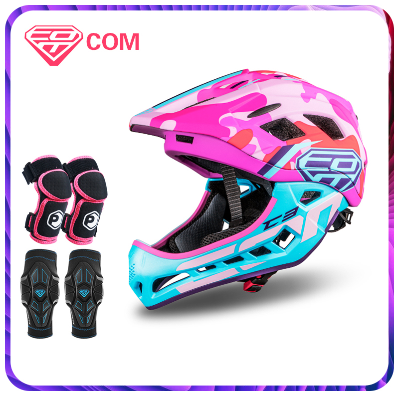 COM child balance car safety helmet disassembly riding elbow protection knee tail light gloves bike full helmet wheel slide protection