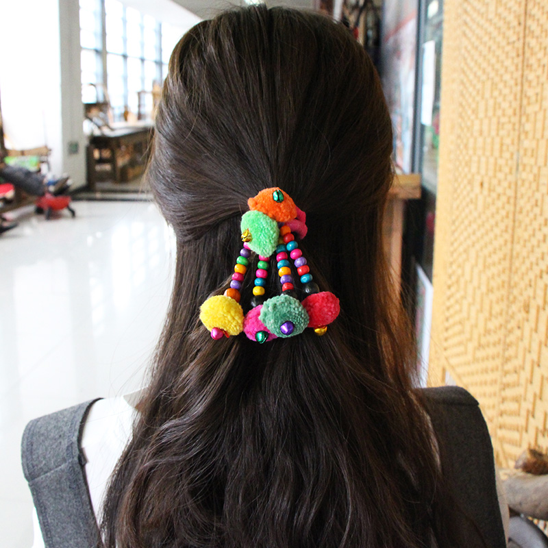 Ethnic style handmade hair ball head rope rubber band hair rope hair accessories headdress simple fashion adult girls hair ring