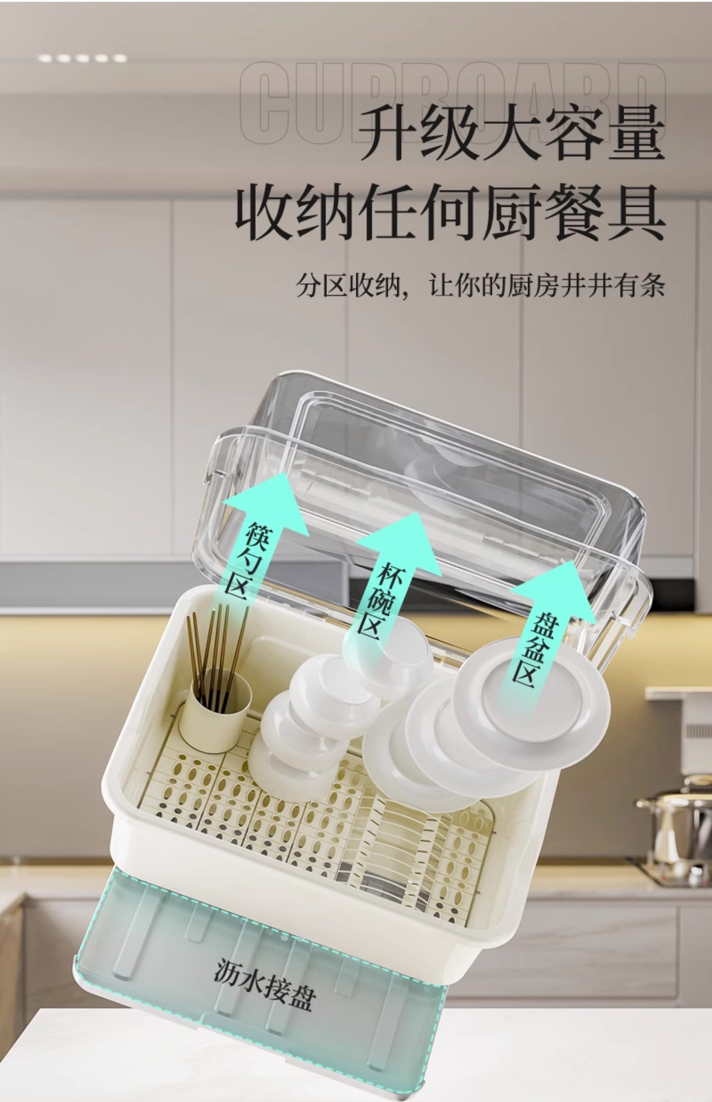Сушилка 厨房置物架装碗筷收纳盒碗碟沥水架家用放碗箱碗盘收纳层架台面碗盘柜