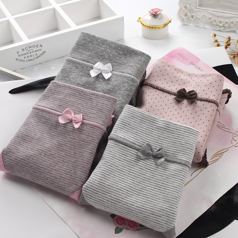 Japanese comfortable polka dot striped cotton underwear women's mid-waist seamless large size cotton breathable women's briefs