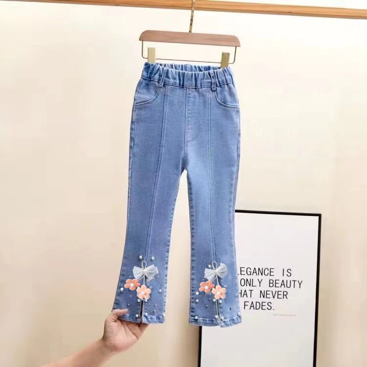 Children's Clothing 2026 Spring and Autumn New Girls' Jeans, Girls' Flared Pants, Korean Style Slim Long Pants, Thin