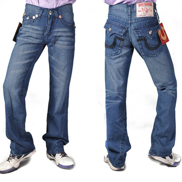 American-Style Trendy Brand Religious Jeans for Men, Large Size, White Thick Line, Loose Straight-Leg Maitreya Buddha Casual Pants