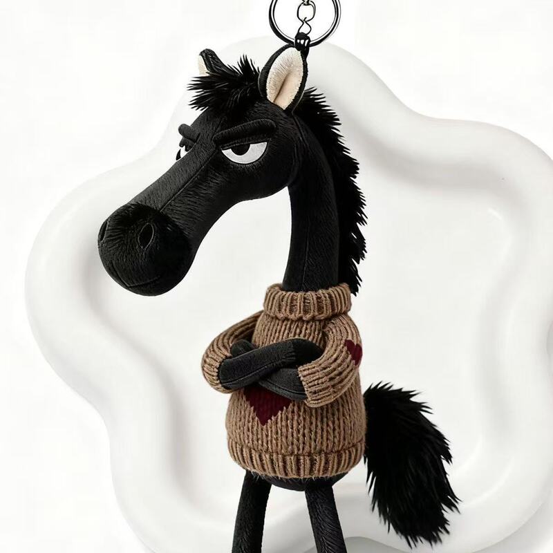 Trendy New Popular Black Horse Plush Pendant 2026 Year of the Horse Mascot Doll Ornament Gift for Boyfriend/Girlfriend
