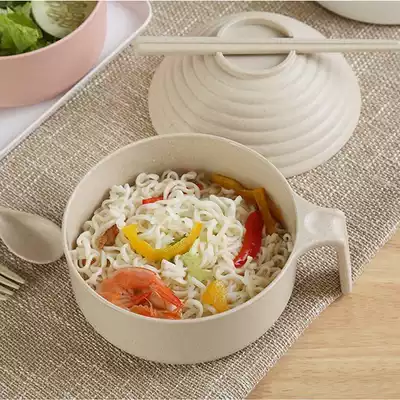 Japanese student dormitory instant noodle bowl artifact with lid wheat straw tableware lunch box instant noodle bowl chopsticks set