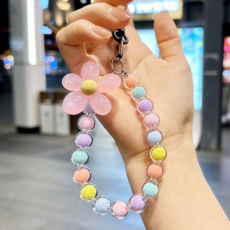 Creative Chain Phone Case with Hanging Ring, Girly Macaron Style Accessories, Beaded DIY Bracelet, Patch Pendant, Cute Creative Lanyard, Keychain, Crystal Ccd Handmade, Pendant Style