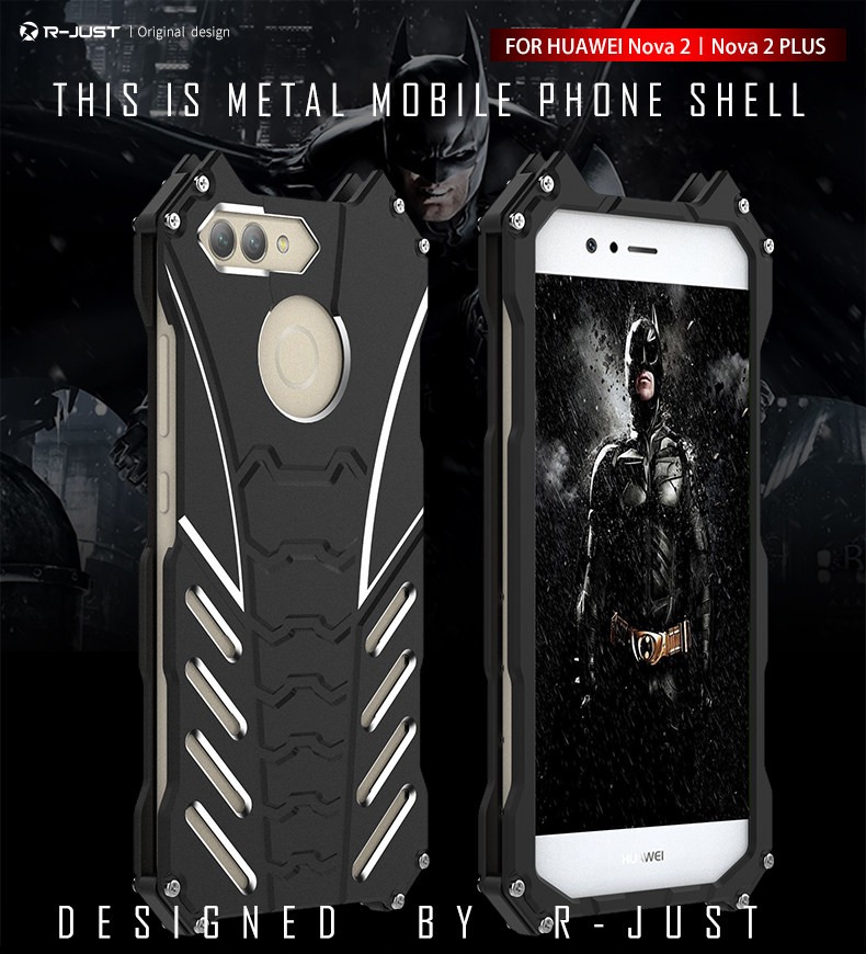 R-Just Batman Shockproof Aluminum Shell Metal Case with Custom Batarang Stent for Huawei nova 2 & Huawei nova 2 Plus