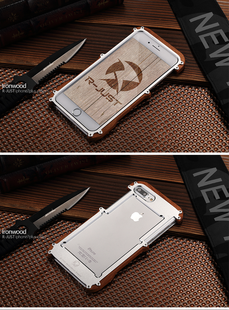 R-Just IRONWOOD Light Slim Timber Aluminum Metal Wood Bumper Case Cover for Apple iPhone 7 Plus & iPhone 7