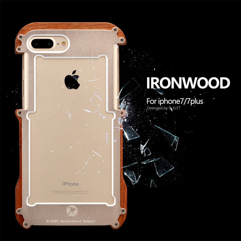 R-Just IRONWOOD Light Slim Timber Aluminum Metal Wood Bumper Case Cover for Apple iPhone 7 Plus & iPhone 7