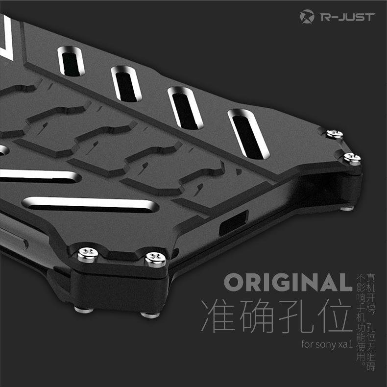 R-Just Batman Shockproof Aluminum Shell Metal Case with Custom Stent for Sony Xperia XA1