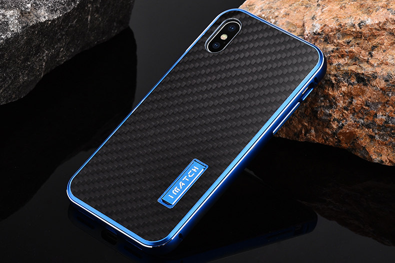 iMatch Luxury Aluminum Metal Bumper Carbon Fiber Back Cover Case for Apple iPhone X