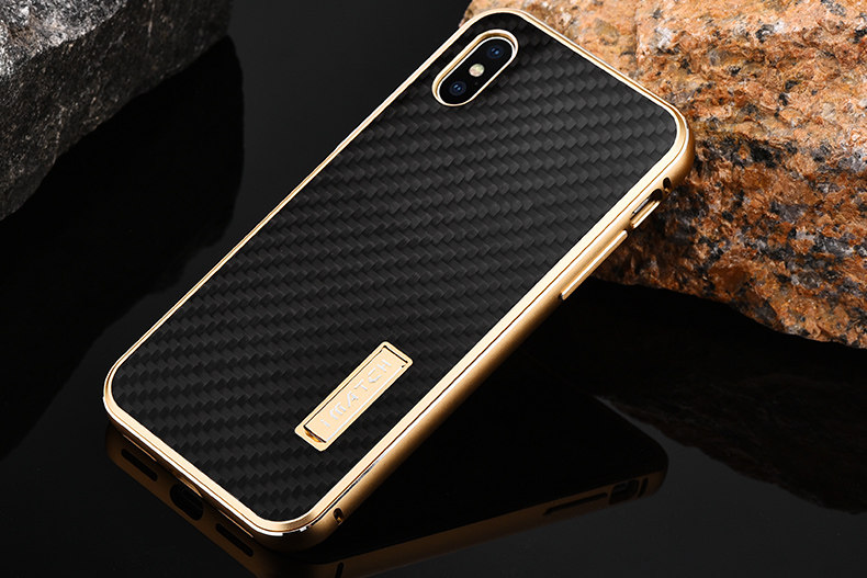 iMatch Luxury Aluminum Metal Bumper Carbon Fiber Back Cover Case for Apple iPhone X