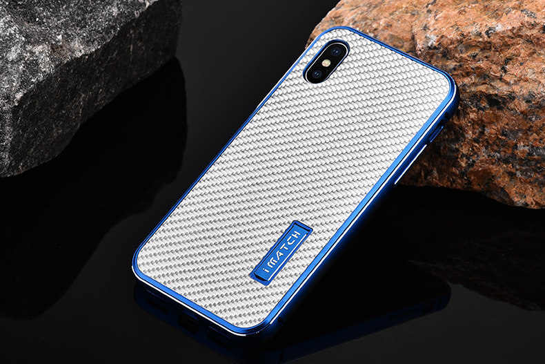 iMatch Luxury Aluminum Metal Bumper Carbon Fiber Back Cover Case for Apple iPhone X