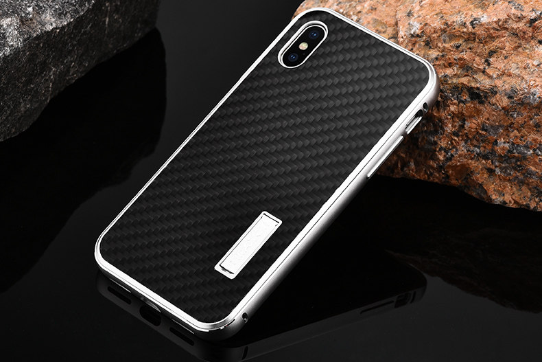 iMatch Luxury Aluminum Metal Bumper Carbon Fiber Back Cover Case for Apple iPhone X
