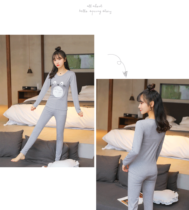 Đồ lót nữ nhiệt cộng với đồ ngủ nhung mùa đông dễ thương chinchillas sinh viên chạm đáy áo len cotton quần mùa thu quần dài phù hợp với quần dài bộ thu đông nam cao cấp
