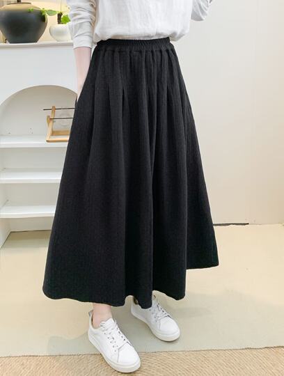 Retro Literary Long Elastic Waist Cotton Polka Dot Jacquard Skirt High Waist Versatile Loose Slimming A-Line Long Skirt