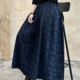 Retro Jacquard Cotton and Linen Skirt for Women 2025 Spring and Autum Elastic Waist Mid-Length Draped A-Line Pleated Skirt