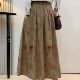 Artistic Retro Printed Cotton and Linen Skirt 2026 Spring High-Waisted Mid-Length Skirt Slimming Versatile Long Skirt